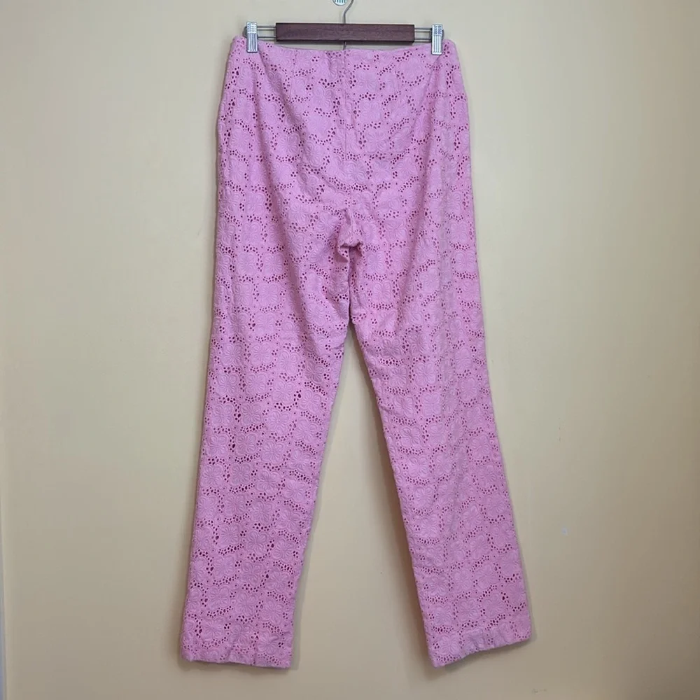 Vintage Lilly Pulitzer | Pink Cotton Daisy Embroidered Eyelet Pants Trousers 10